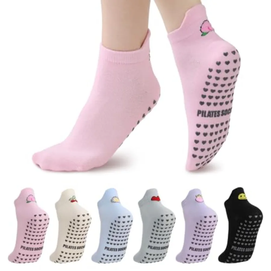 Pilates Yoga Barre - 6 Pairs Pilates Socks with Grips